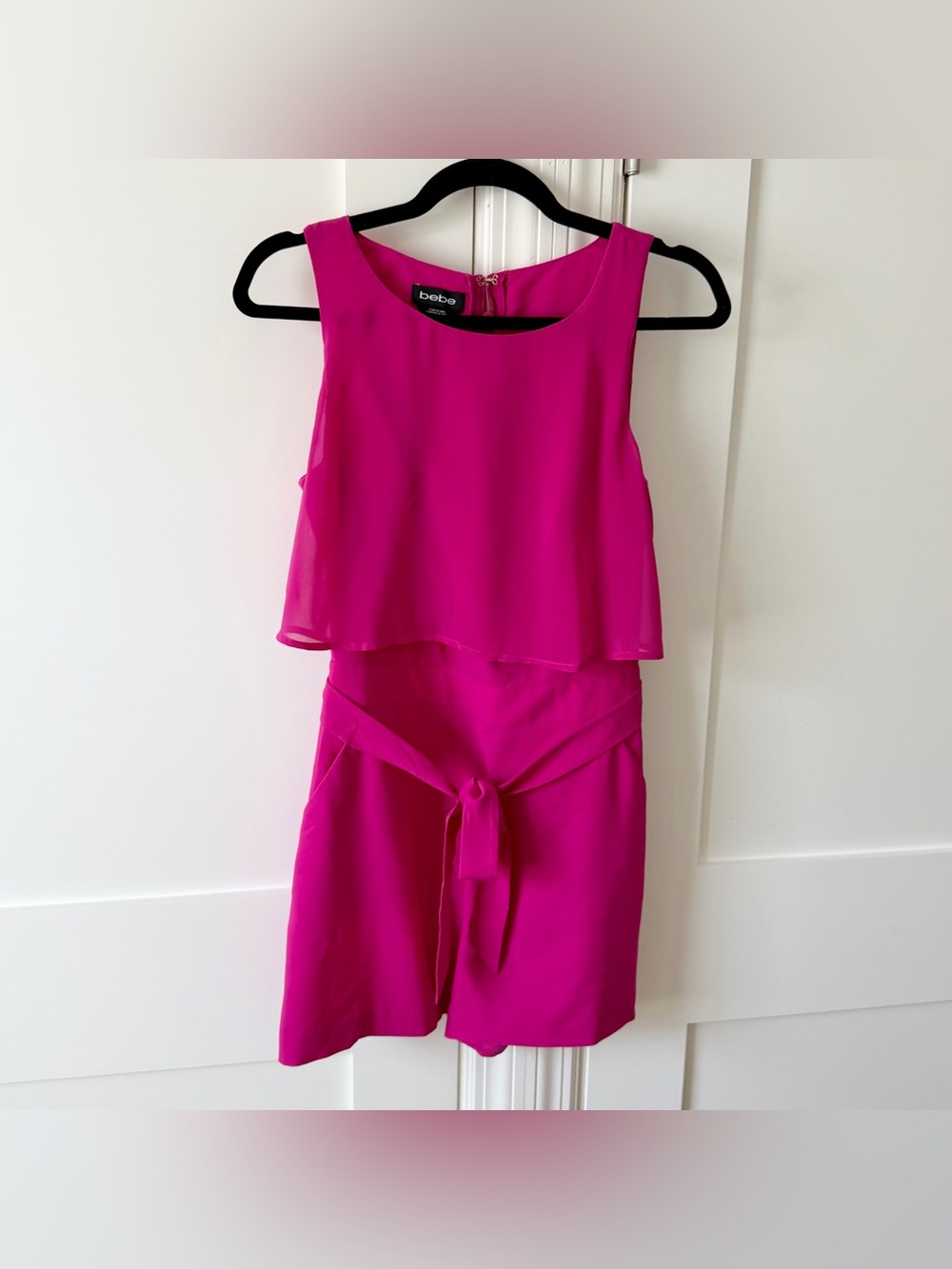 Bebe Layered Overlay Sleeveless Tie Waist Belted Romper Pink Sz 6